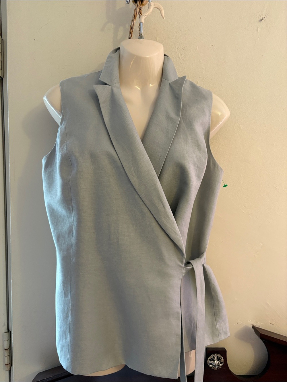 LOFT Pale Blue Sleeveless Wrap Vest. Linen